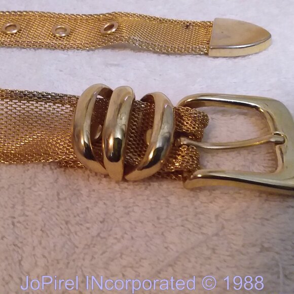 French Yellow Goldtone Metal Mesh Chain Decorated Designer Belt